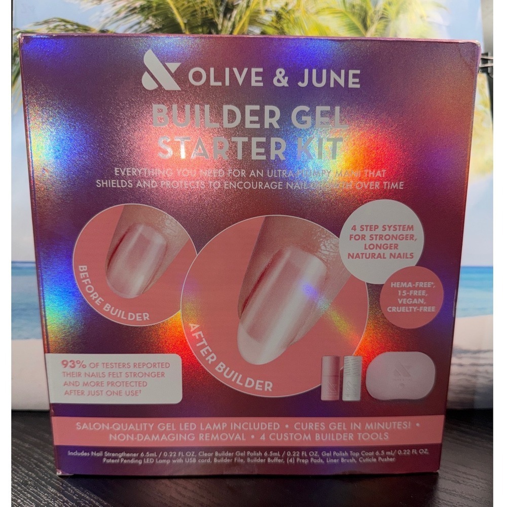 Olive & June Builder Gel Starter Kit 4-Step System LED Lamp Nail Growth Clear